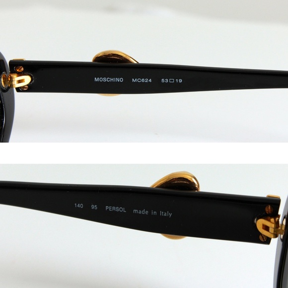 Moschino Sunglasses by Persol Ratti Black Resin with Gold Heart Vintage Rare - Picture 7 of 8